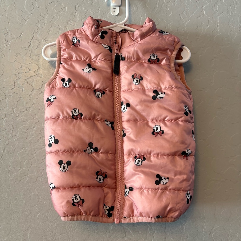 H&m disney pink mickey mouse and minnie mouse puffer vest 18 months